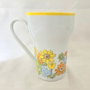 Vintage Stylecraft Tall Coffee Mug Flower Power Design w/ Birds 60s 70s
